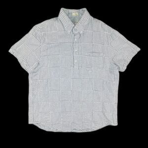 J. Crew Patchwork Seersucker Shirt L Cotton Blue White Preppy Coastal Fun Shirt